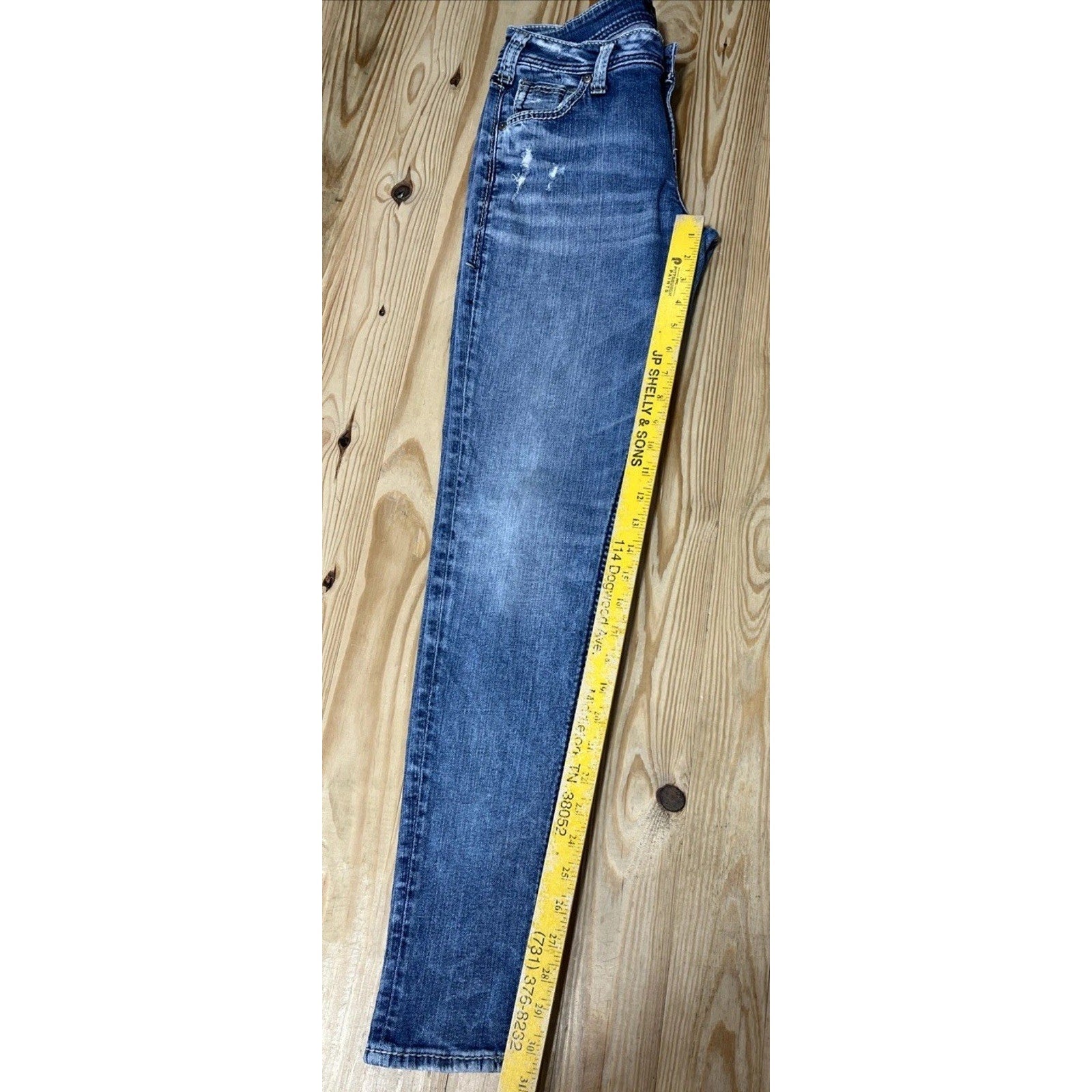 Silver Girlfriend Jeans Womens 27/29 Blue Super Stretch Distressed Denim