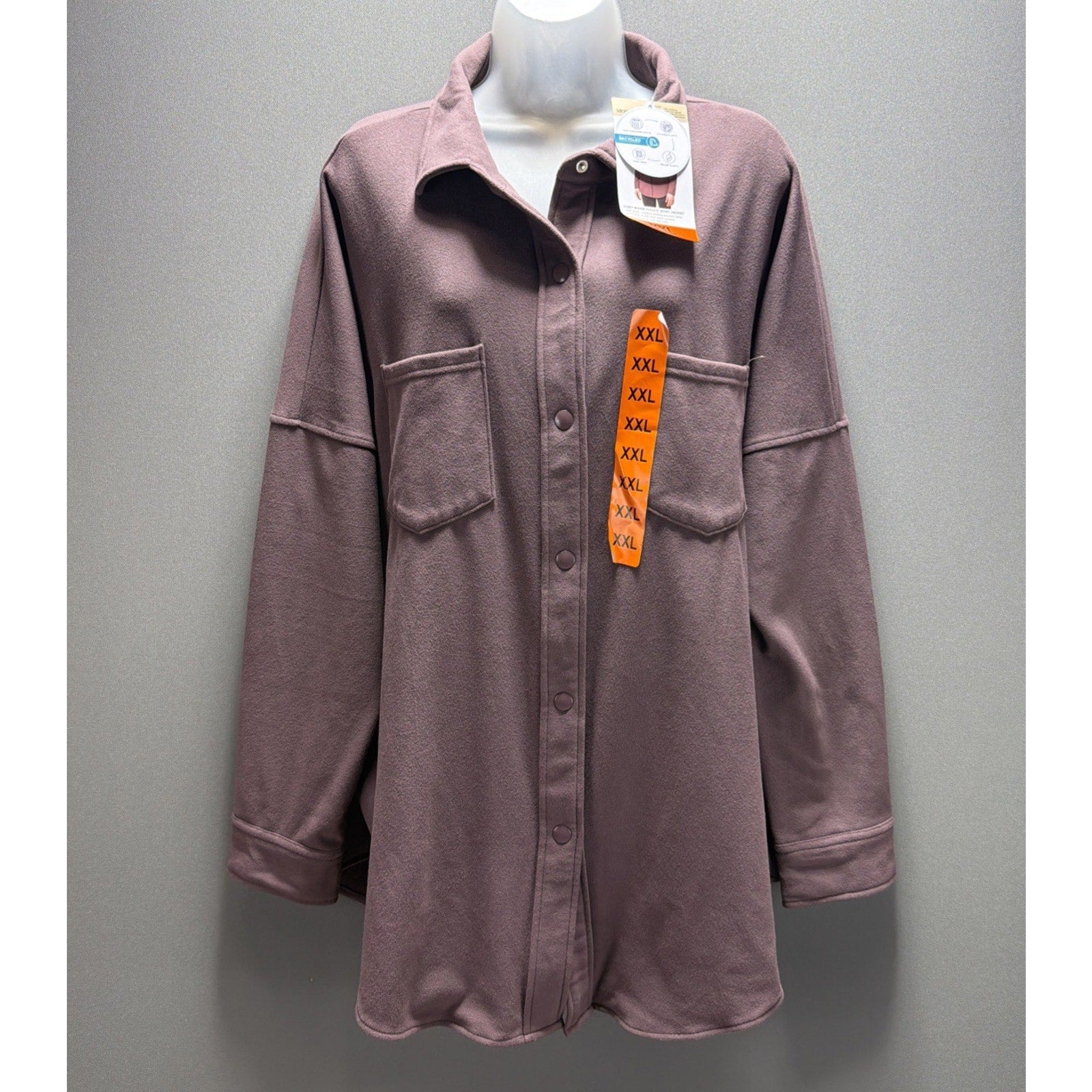 Mondetta women cozy warm fleece oversized fit snapbutton shirt jacket XXL New!