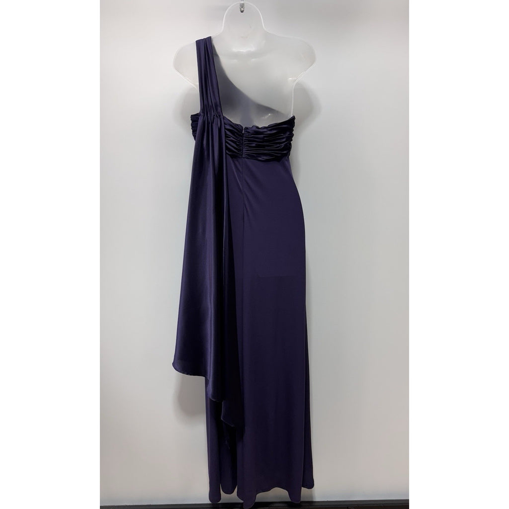 David's Bridal One Shoulder Dress with Cascade Back Lapis Purple Size 10 NWT