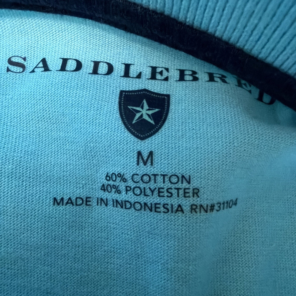 Men's Short Sleeve Polo Shirt Saddlebred Blue Size M Preppy Casual