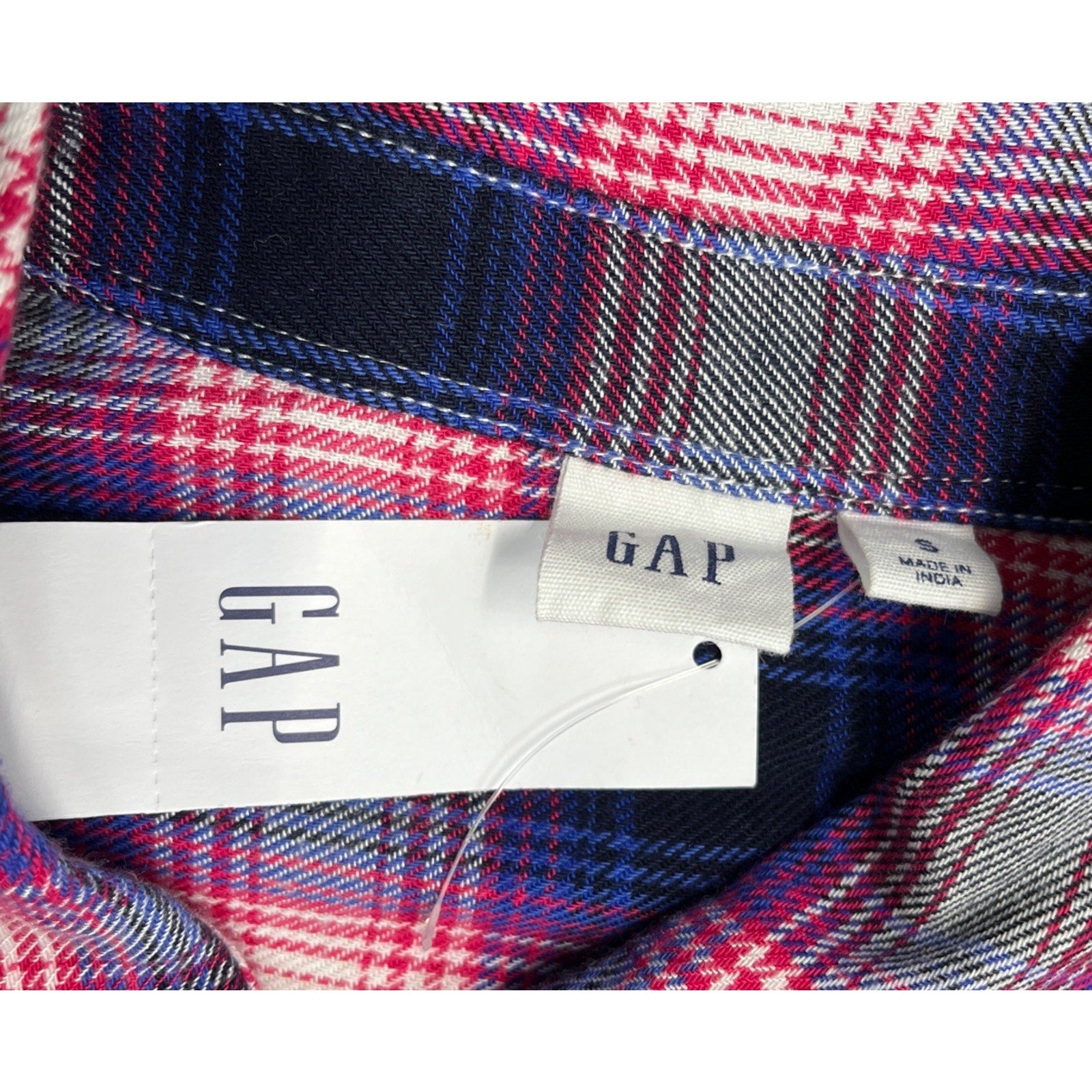 NWT Gap Long Sleeve Drapey Plaid Button Up Top Navy Pink Soft Size S