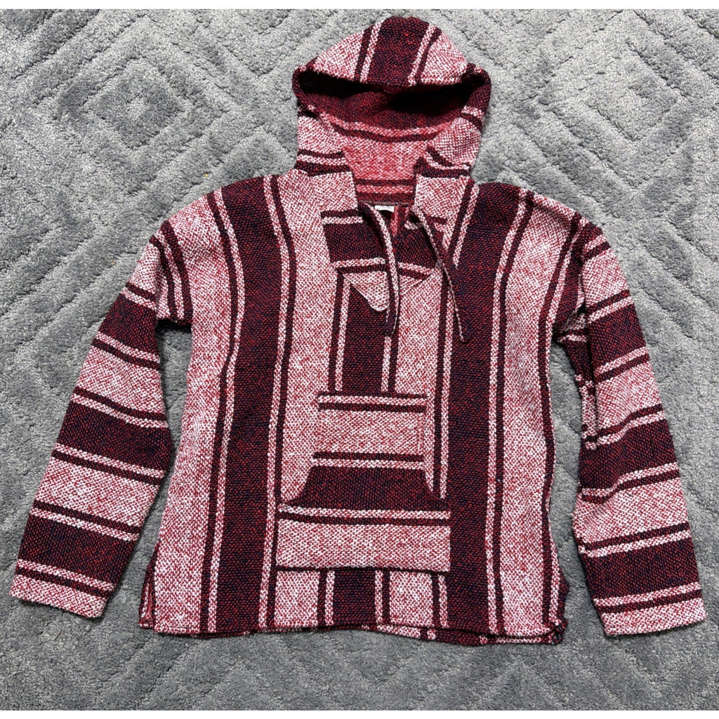Artesanias Hoodie Unisex Sz Large Mexican Blanket Poncho Stripes Made Mexico