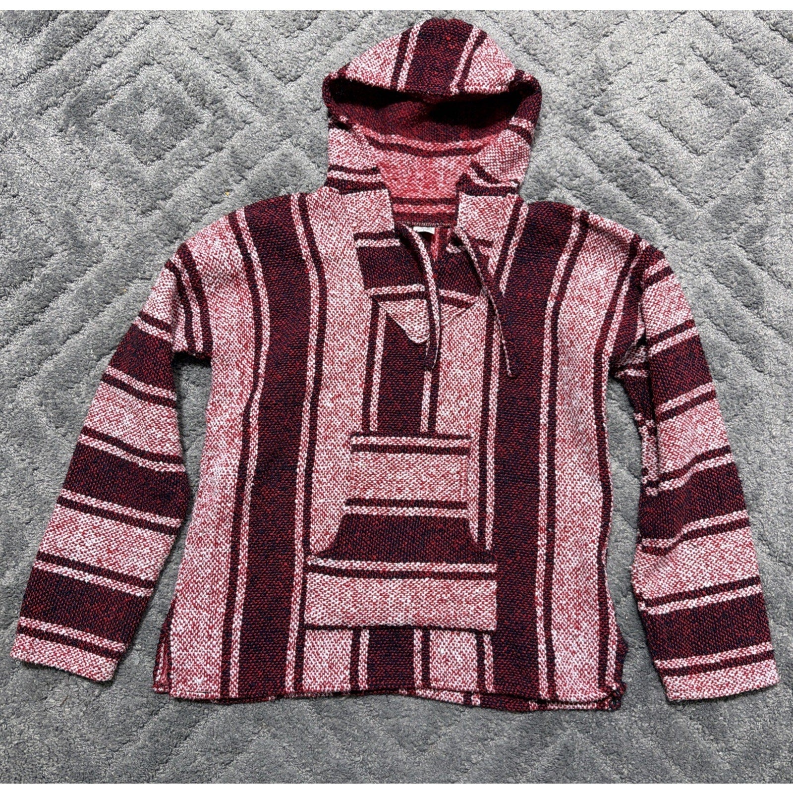 Artesanias Hoodie Unisex Sz Large Mexican Blanket Poncho Stripes Made Mexico