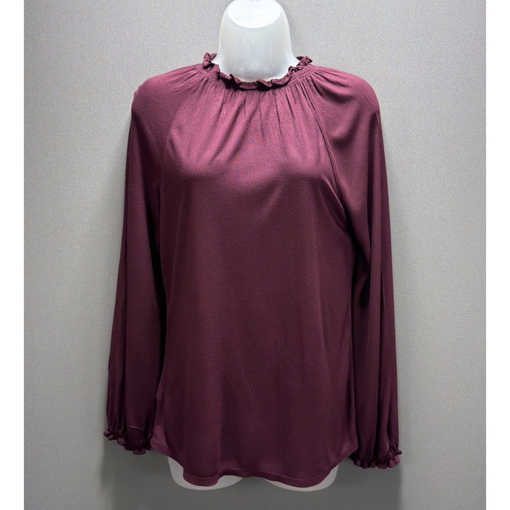 Loft Long Sleeve Blouse With Ruffle Collar Purple Petite XS