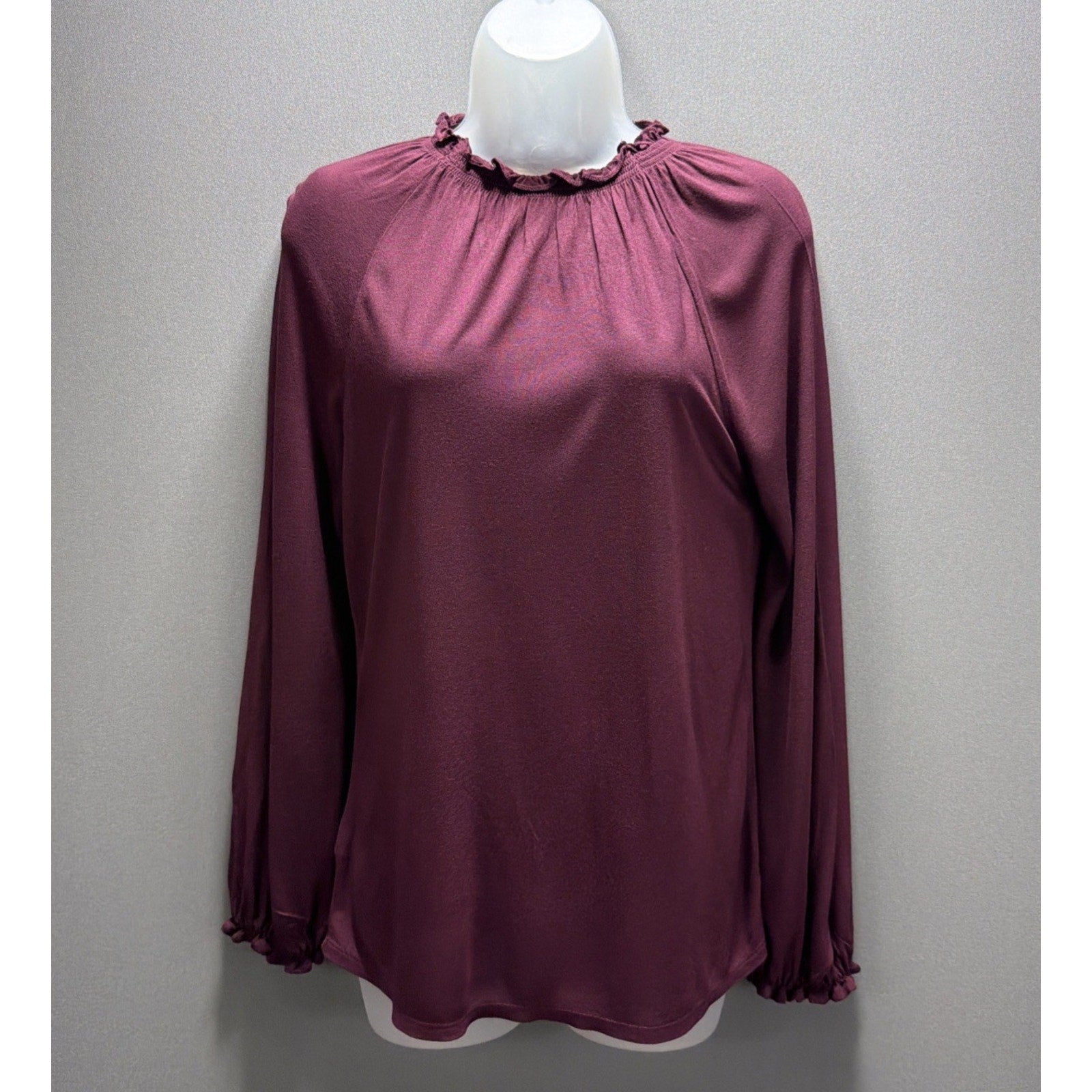 Loft Long Sleeve Blouse With Ruffle Collar Purple Petite XS