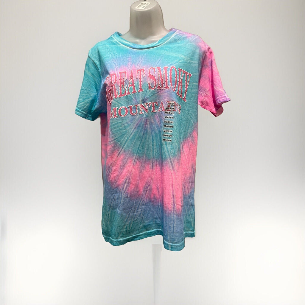 Vintage Great Smokey Mountains Tennessee Pink Blue T-shirt Medium Tie Dye