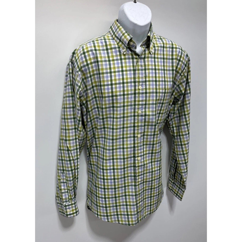 Club Room by Charter Club Men's Blue Green Plaid Button Front Shirt L Pima Cott