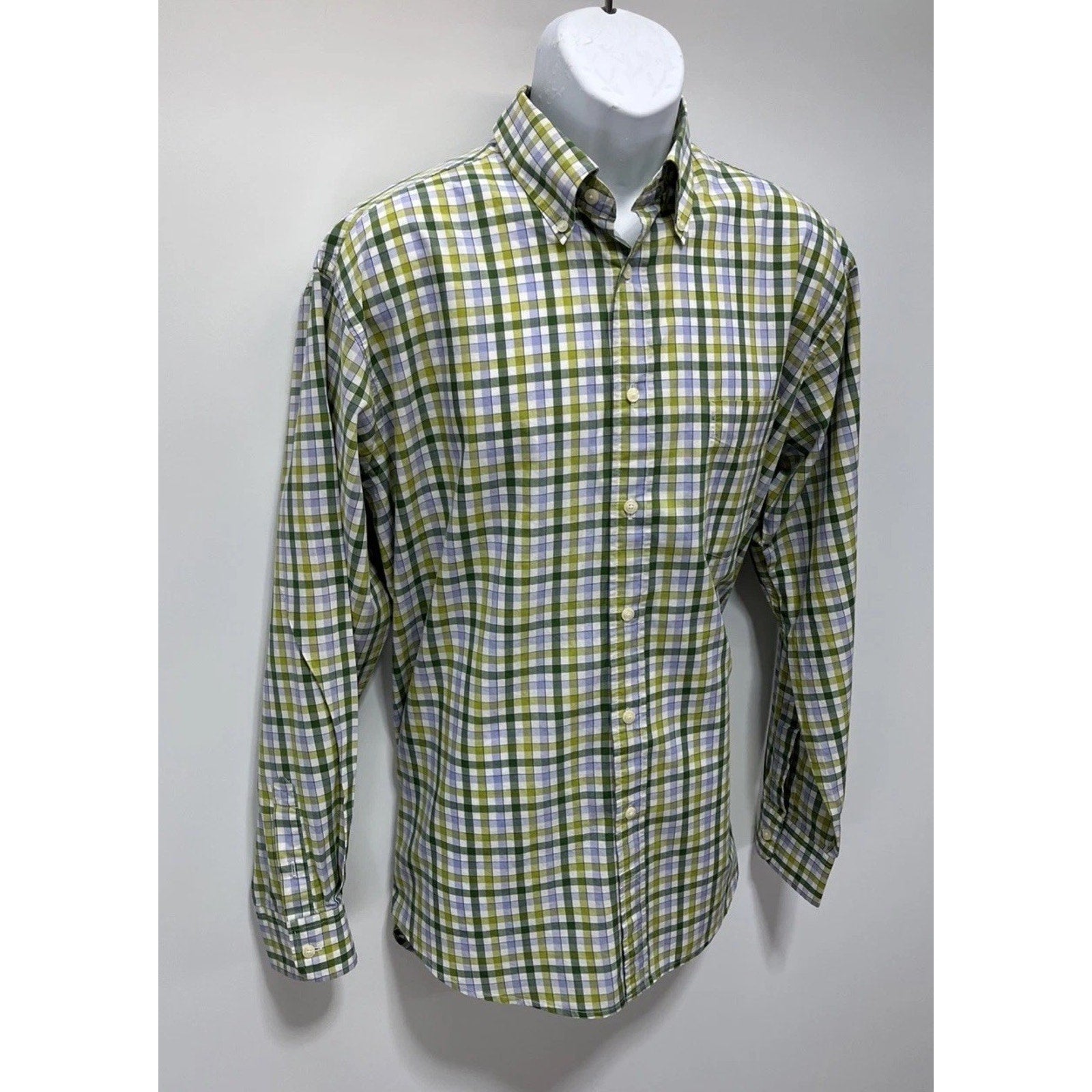 Club Room by Charter Club Men's Blue Green Plaid Button Front Shirt L Pima Cott