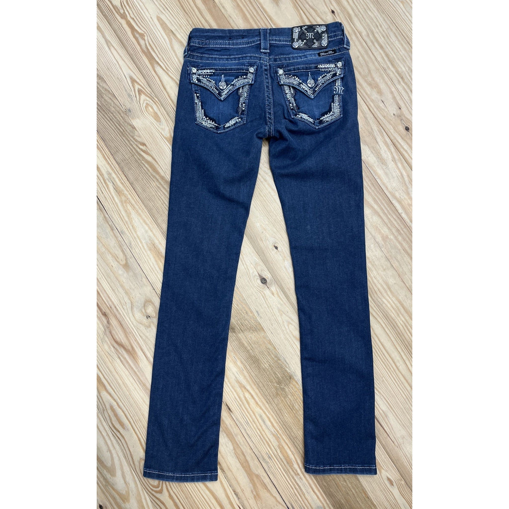 Miss Me Jeans Womens 26 Thick Stitch Stretch Mid Rise Straight Med Wash