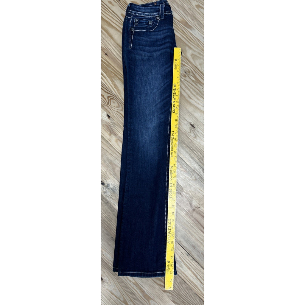 Miss Me Low Rise Boot Jeans Women 28 Blue Dark Wash Embellished Denim Bootcut