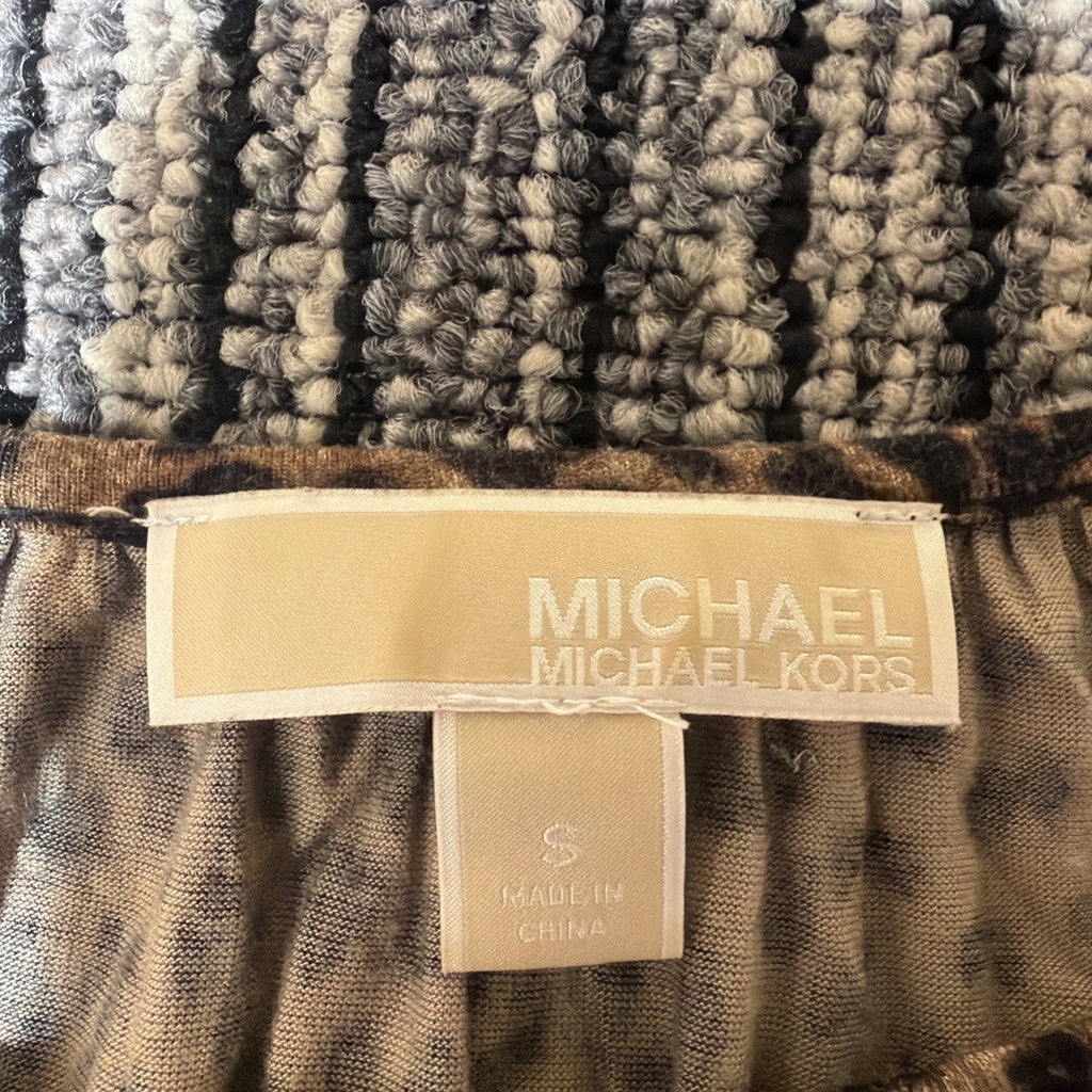 Michael Kors Women's Animal Print Pullover Blouse Long Sleeve Brown Size Small