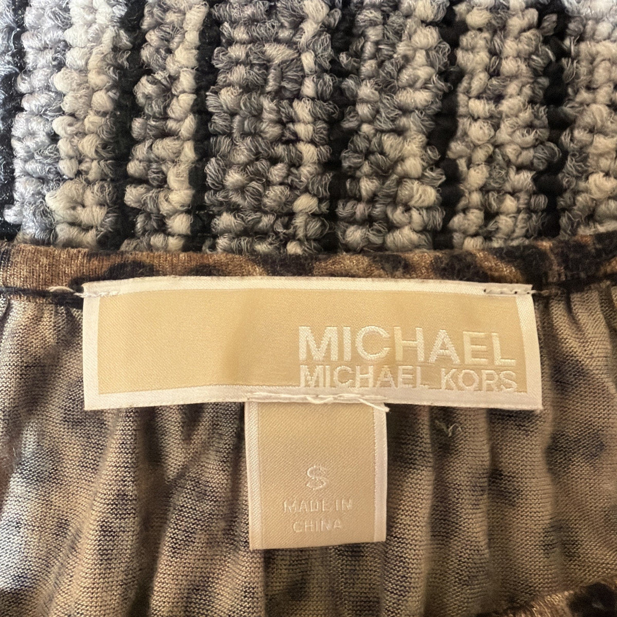 Michael Kors Women's Animal Print Pullover Blouse Long Sleeve Brown Size Small