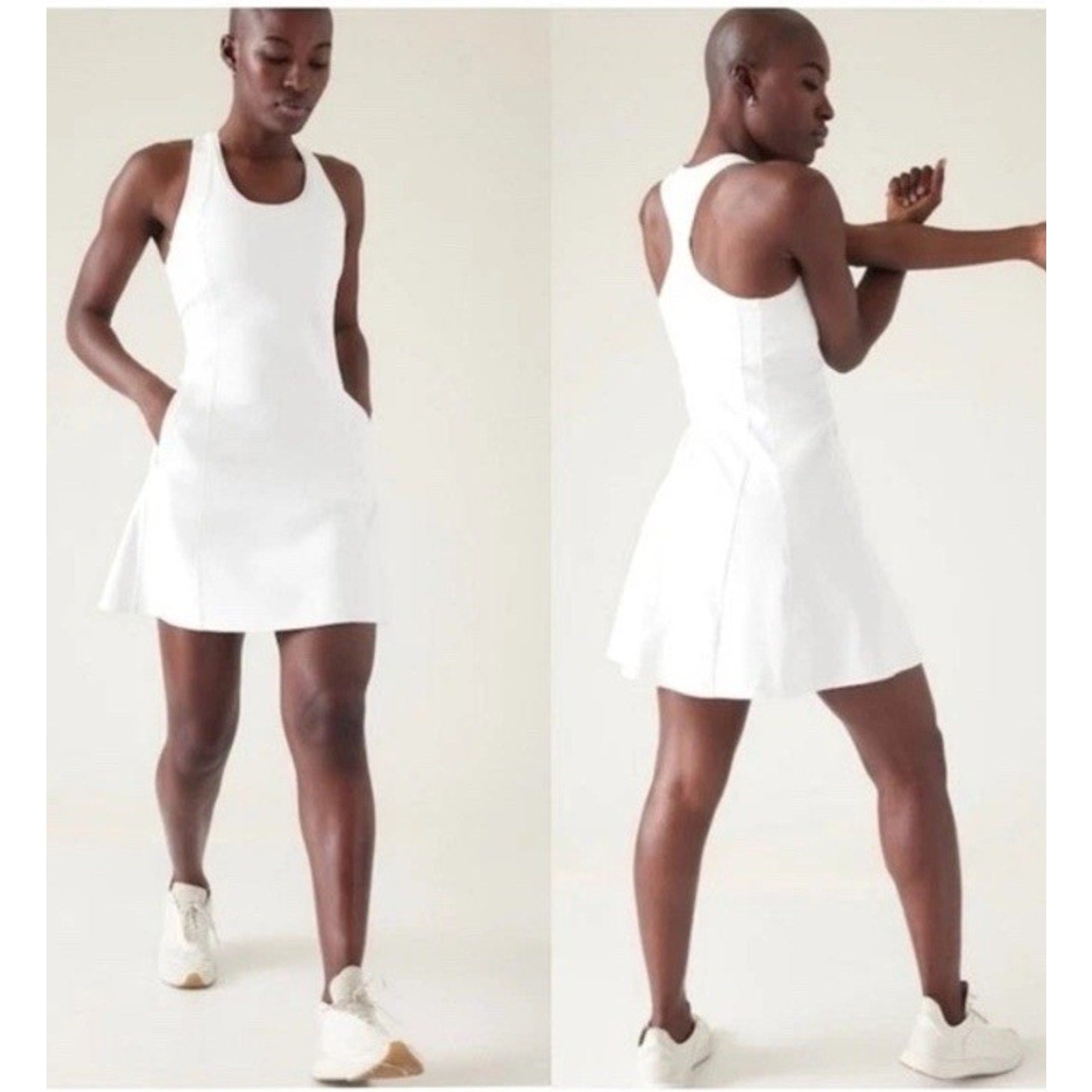 Athleta Levitate Dress White Plus 3X Athleisure Sporty Tennis Prep Pockets NWT