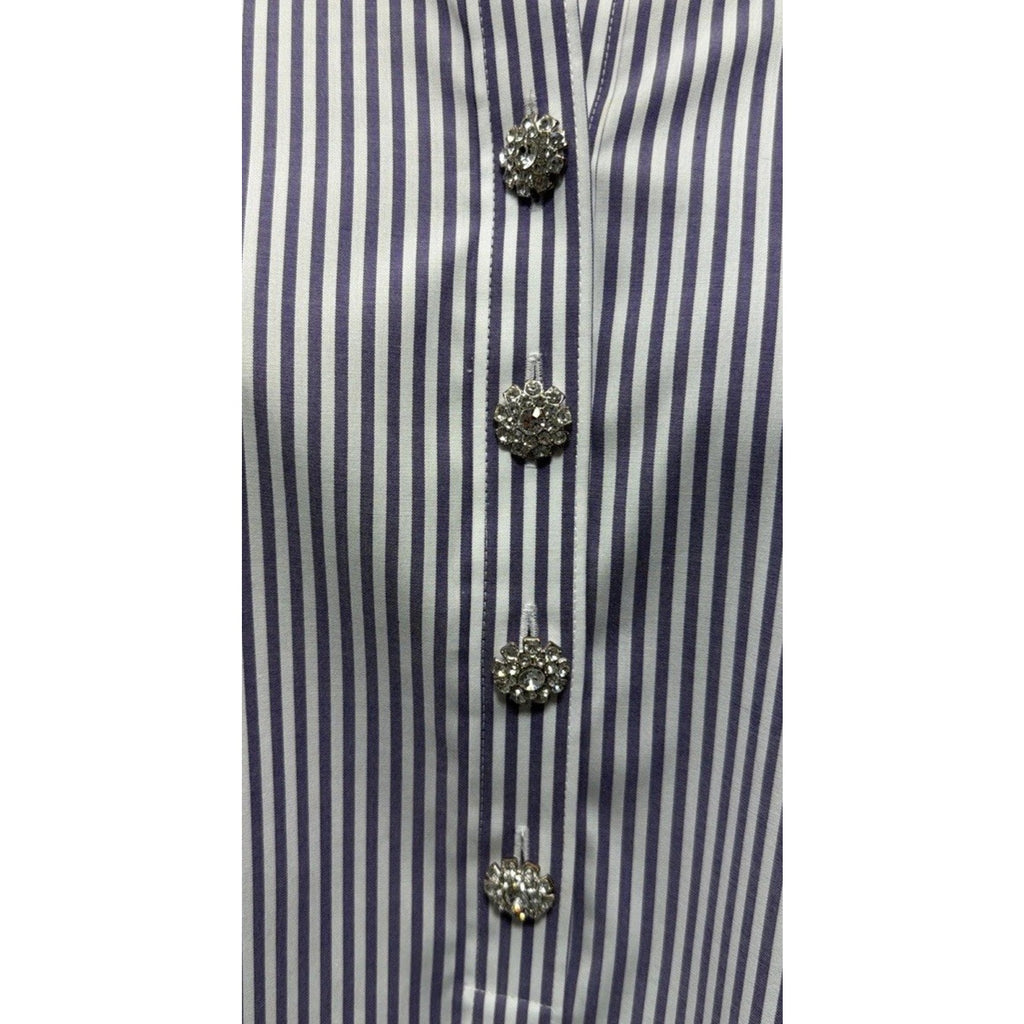 TALBOTS Non Iron Band Collar Tunic XL Dreamy Striped Embellished Button New