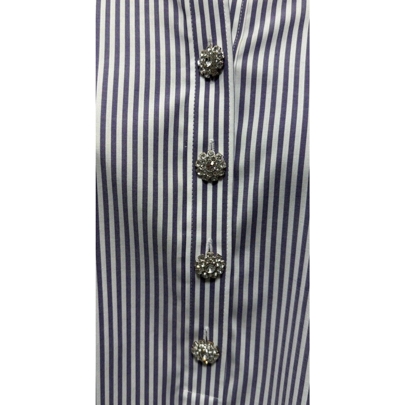 TALBOTS Non Iron Band Collar Tunic XL Dreamy Striped Embellished Button New