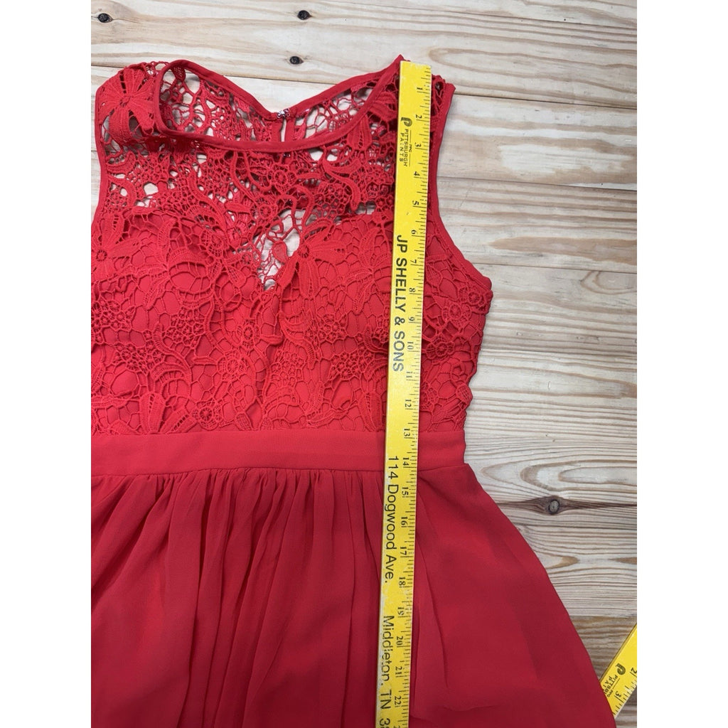 Maniju Women’s Coral Red Formal Maxi Lace Front Dress Size Large NWT