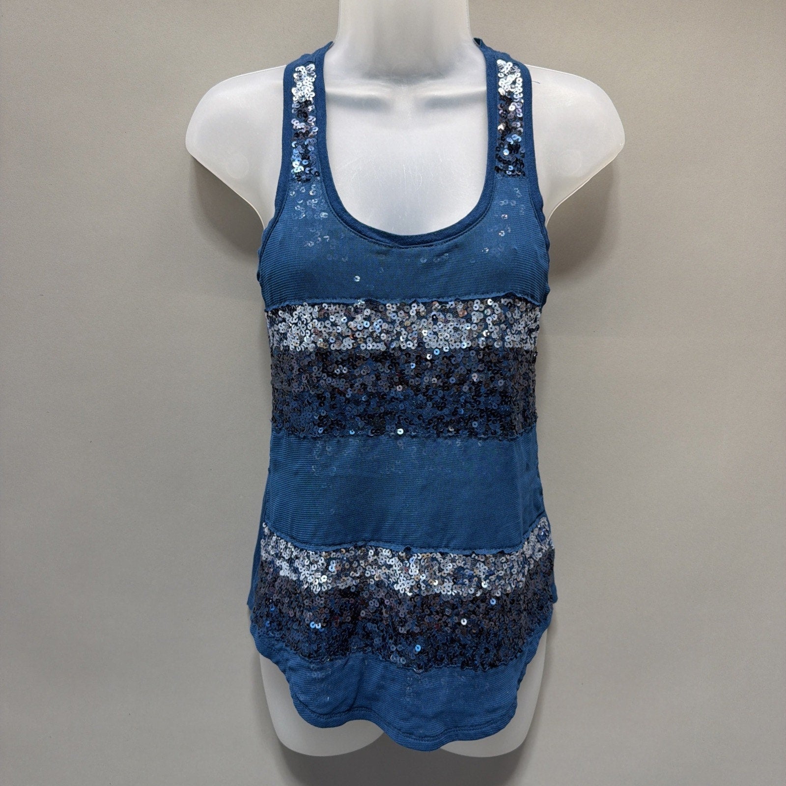 EXPRESS Dreamweight Cotton Sequin Bling Racerback Tank Top XS Blue