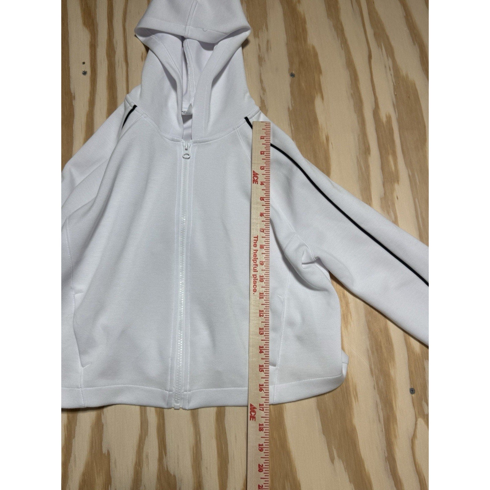 Girls Athletic Works White Full Zip Hoodie Jacket Black Piping Size L 10-12