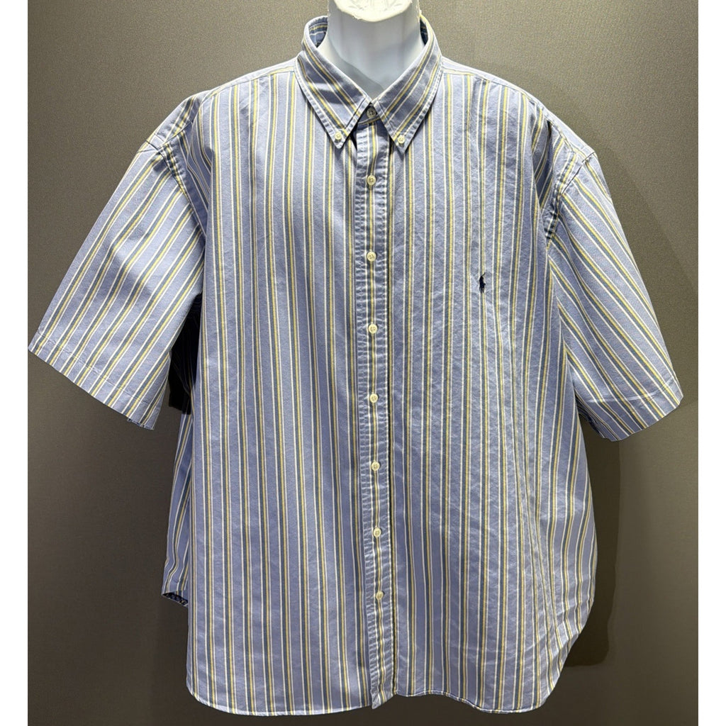 Ralph Lauren Short Sleeve Button Collar Oxford Shirt Blue Stripe Mens Big 4XB