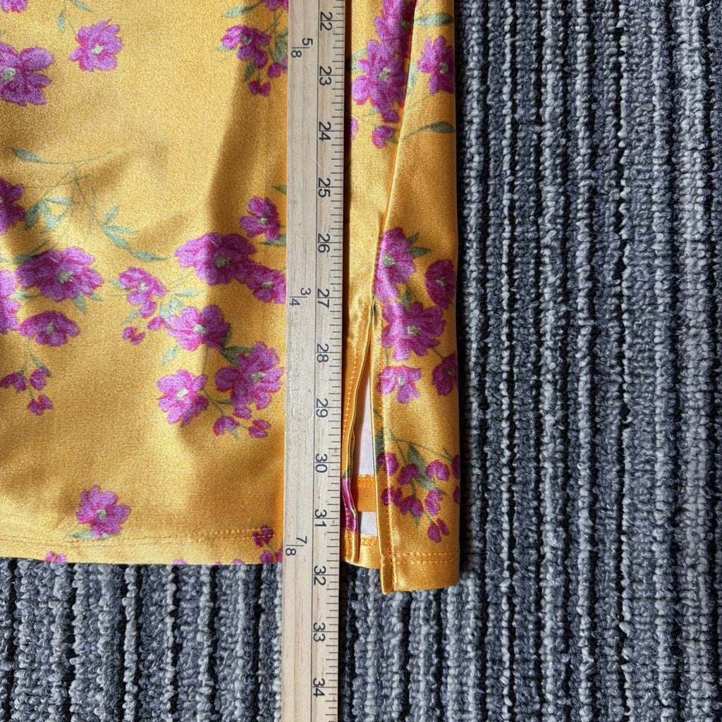 JOLIE & JOY Floral Satin Mini Dress Size M Marigold Yellow Ditsy Slip Dress Slit