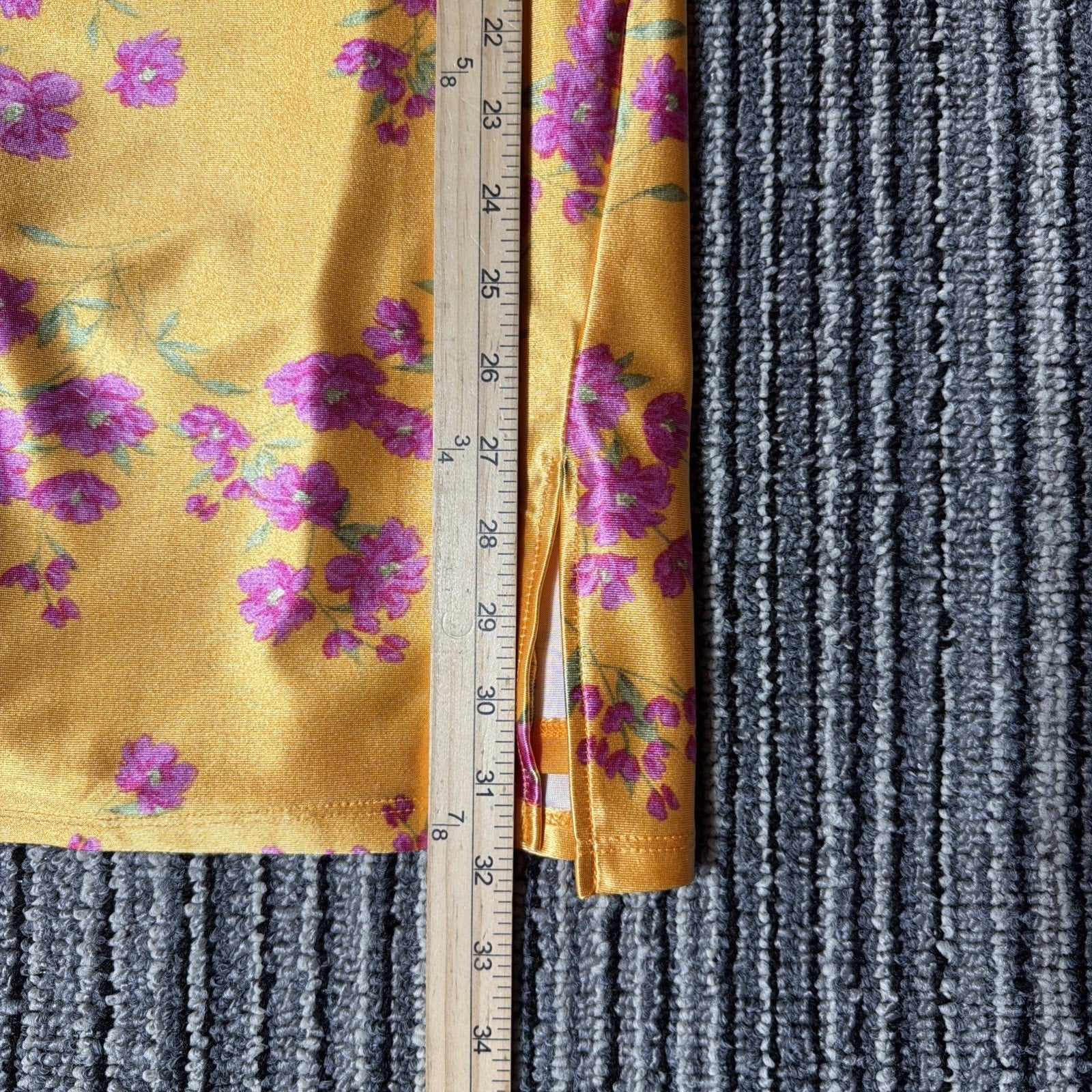 JOLIE & JOY Floral Satin Mini Dress Size M Marigold Yellow Ditsy Slip Dress Slit