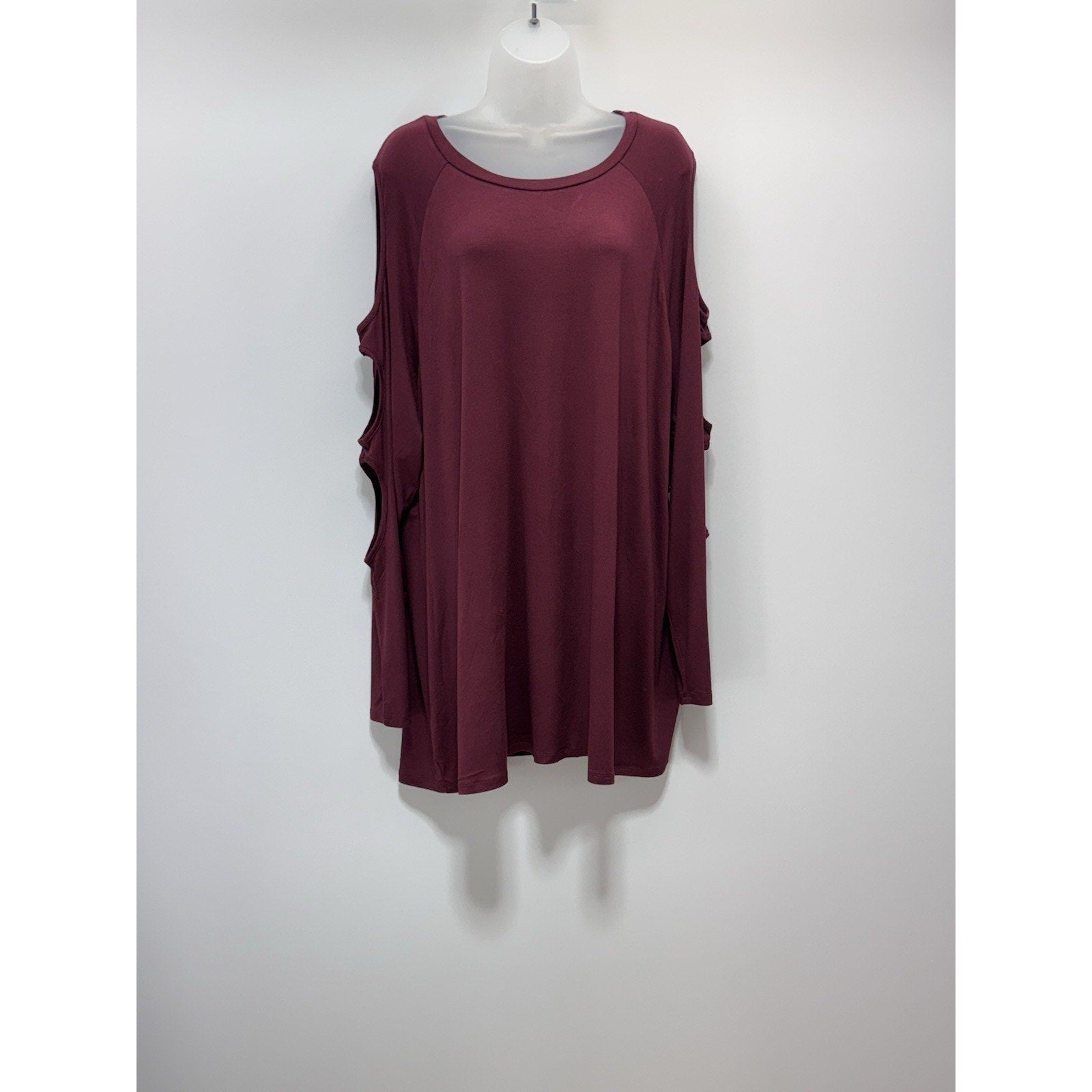 A&I Round Neck 3/4 Peep Hole Sleeve Top Maroon Women’s Size 3X NWT