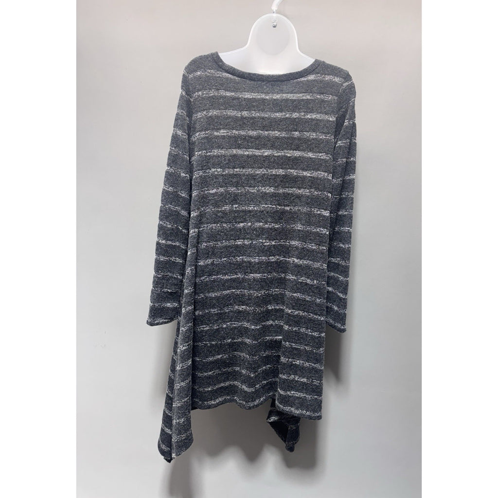 Dina Be Gray Striped Sharkbite Hem Tunic Sweater Dress Women’s Large Long Sleeve