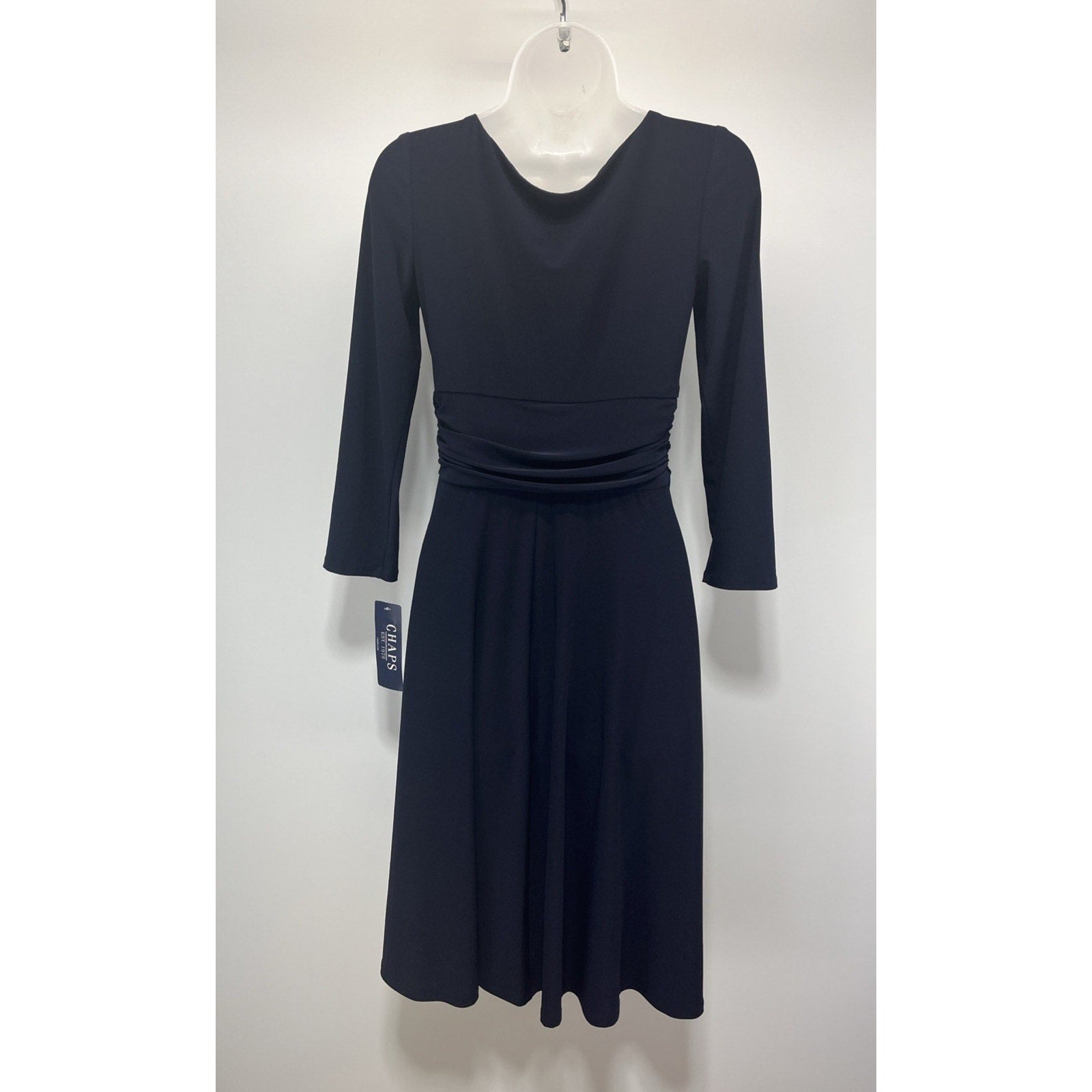 Chaps NWT Weekend Modest sheath dress navy blue Long Sleeve New Small S