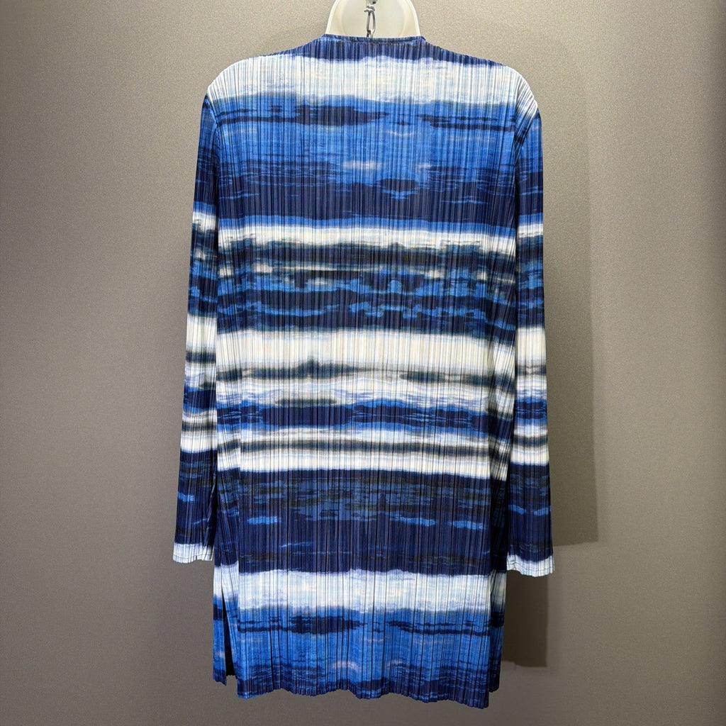 Chico’s Collection Ocean Stripe Jacket Women’s XL Crinkle Satin Open Front NWT