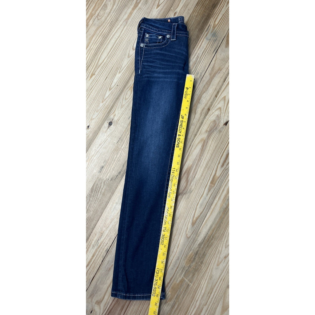 Miss Me Jeans Womens 26 Thick Stitch Stretch Mid Rise Straight Med Wash