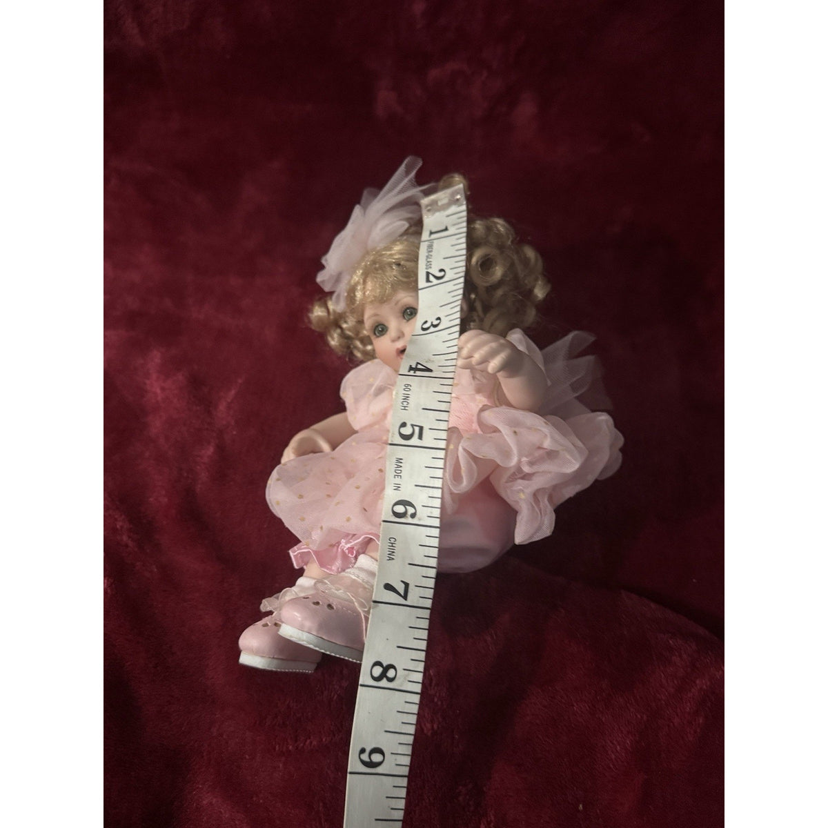Marie Osmond Porcelain Doll 2005 Signed 5”Blonde Girl Pink Dress