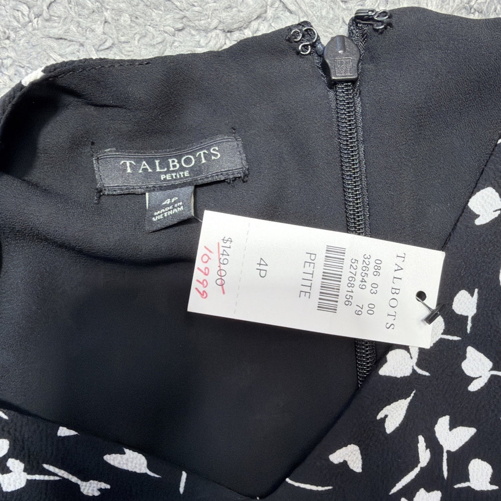Talbot NWT Dress 4 Petite 3/4 Puff Sleeve Lined Floral Fit Flare Flouncy Career