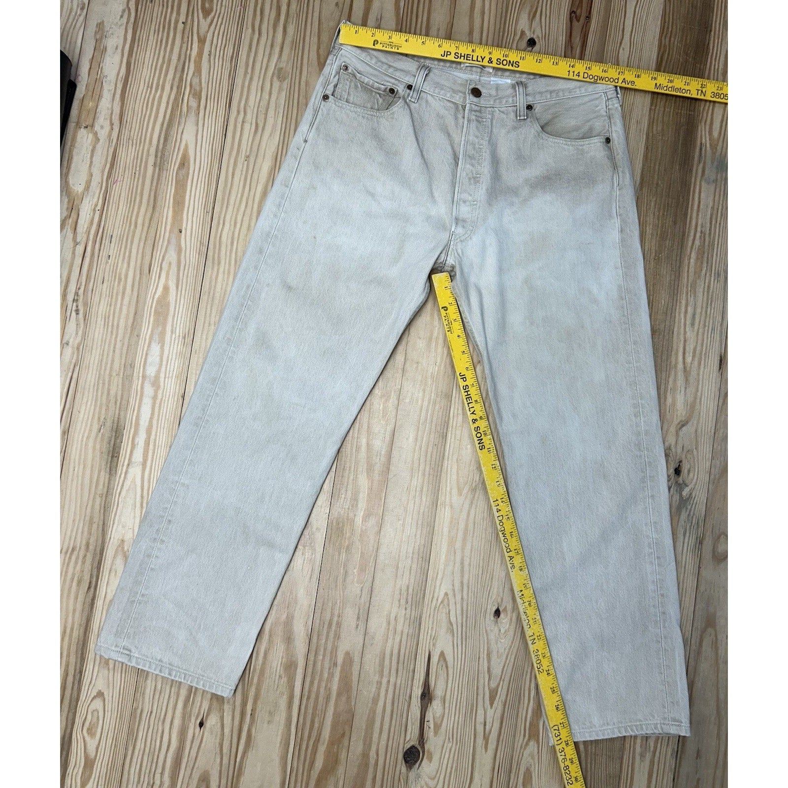 Levi's 501 XX Button Fly Straight Leg Beige Denim Jeans Mens Size 36 x 32 Redtab