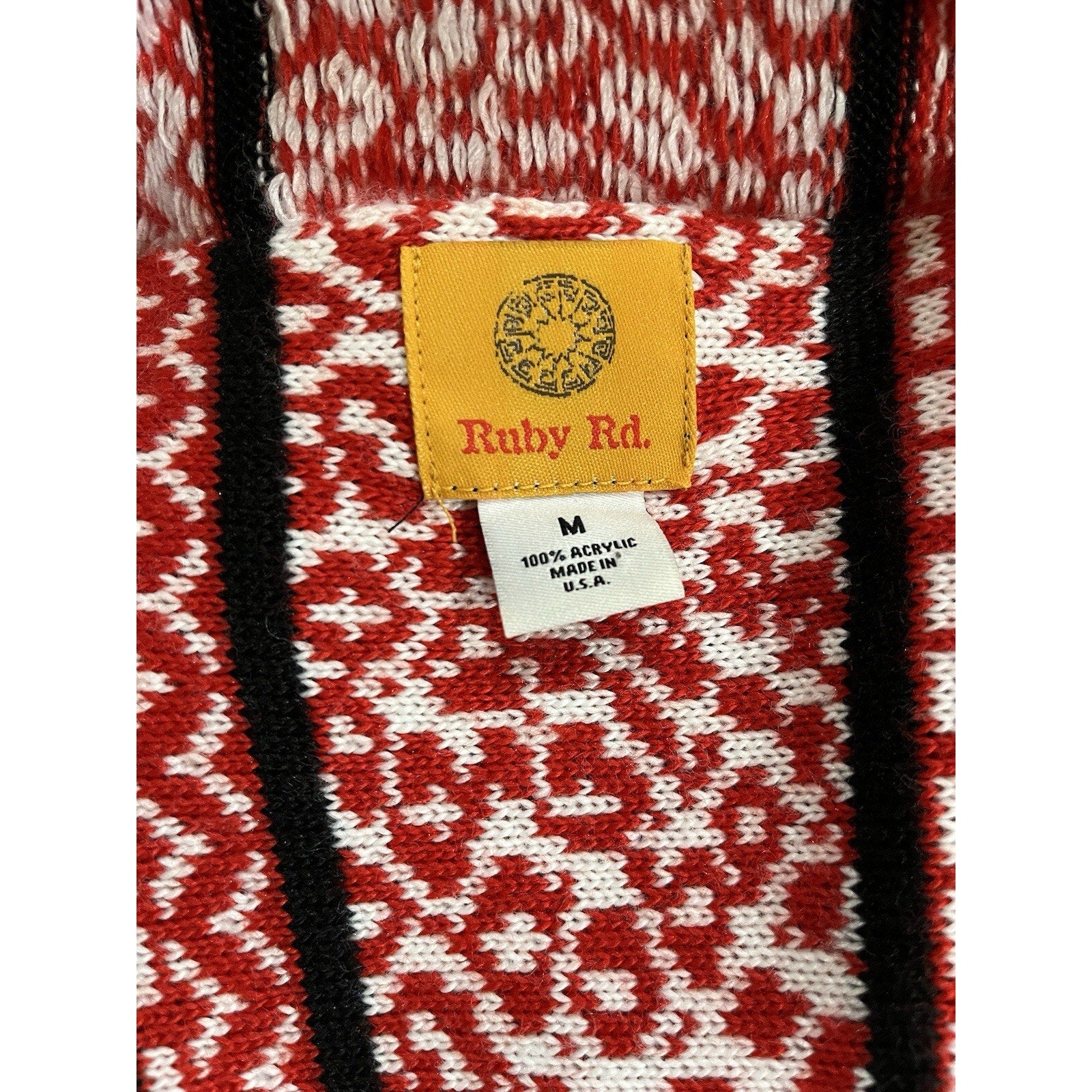 Ruby Rd Women’s Medium Open Front Cardigan Sweater Black Red USA Made Boho