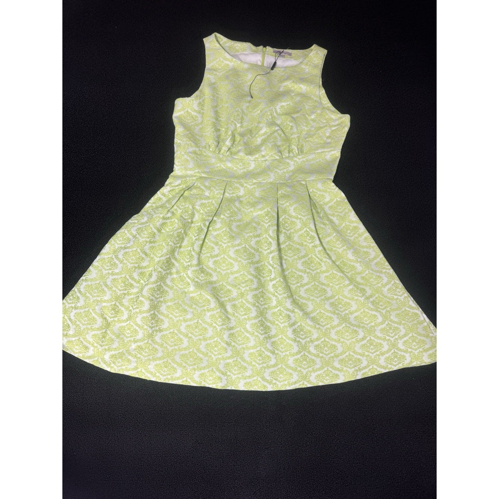 Patricia Delicato Lime Green White Jacquard Fit & Flare Dress Womens Large