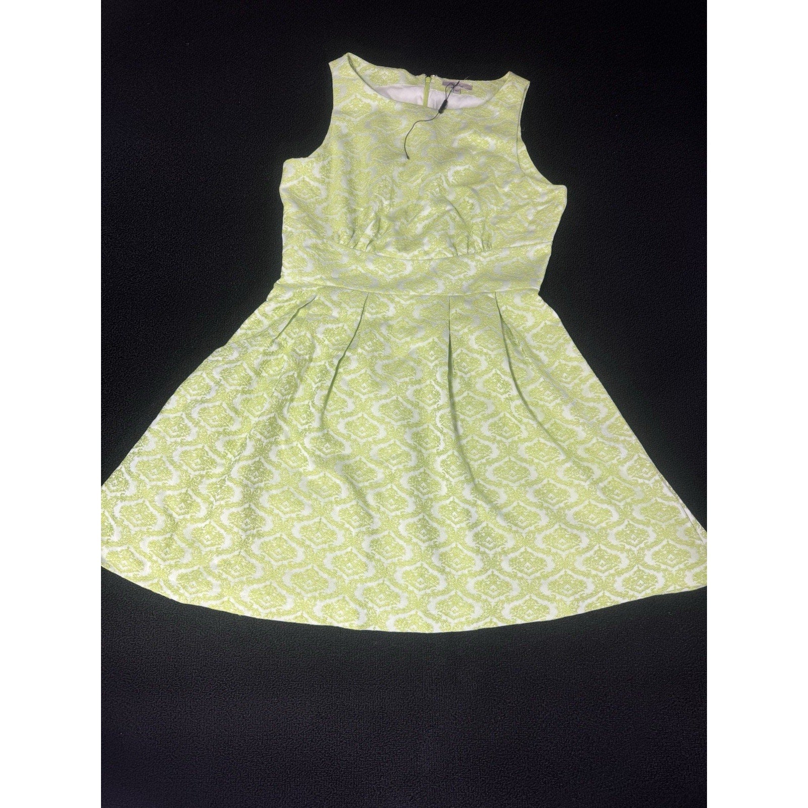 Patricia Delicato Lime Green White Jacquard Fit & Flare Dress Womens Large