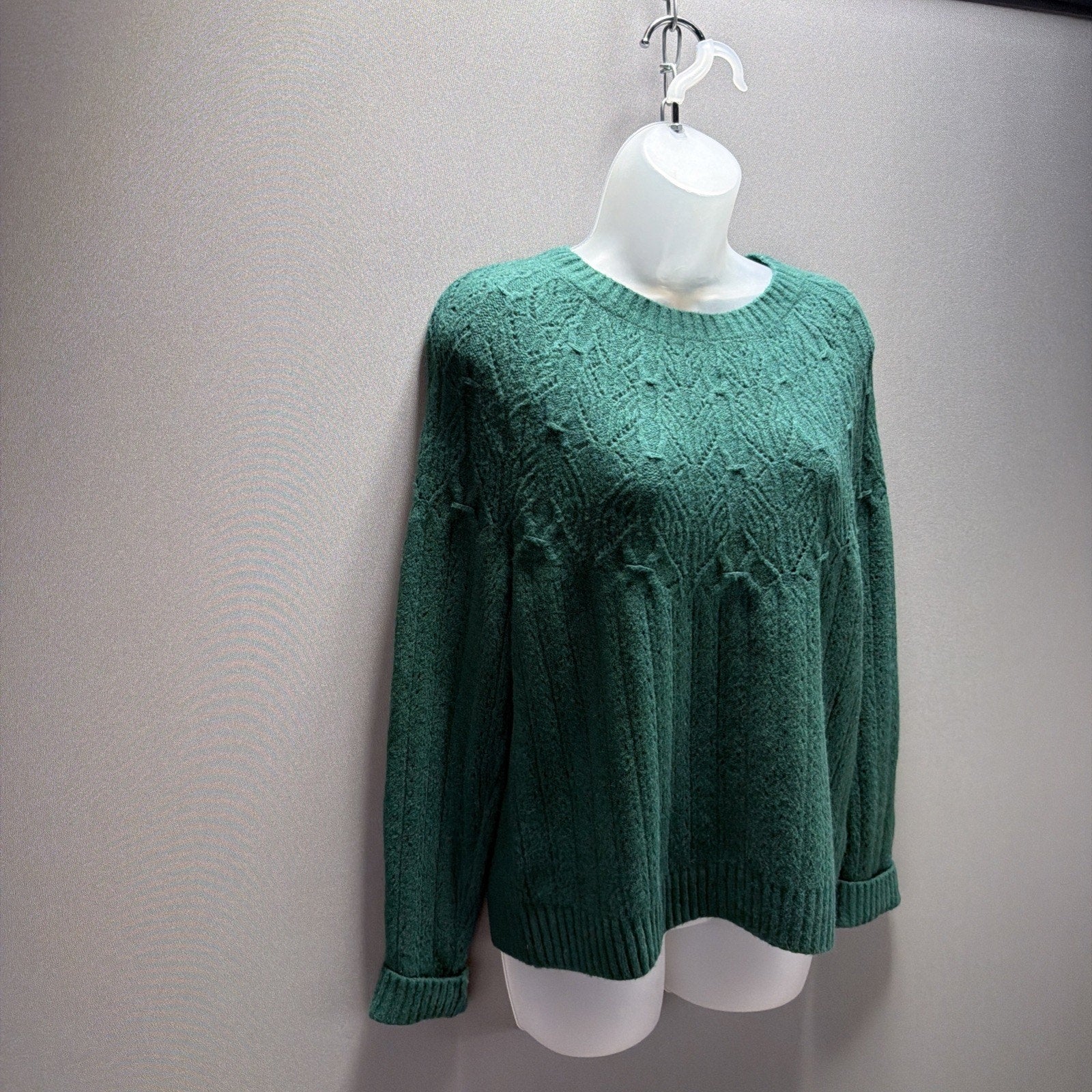 New Talbots Women's Wool Blend Cable Knit Fair Isle Green Sweater Sz S Stretch