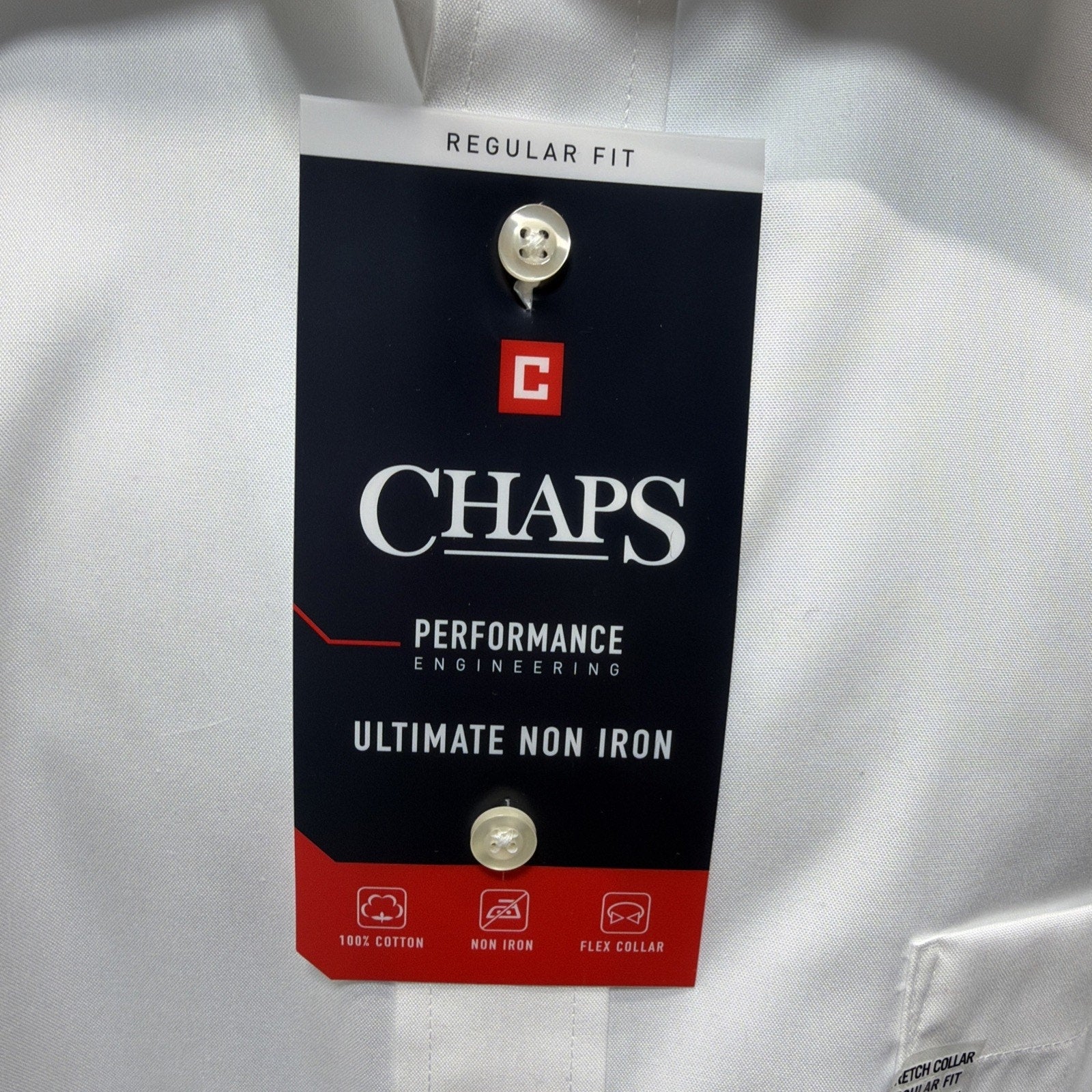New Chaps Performance Ultimate Non Iron LS Men's Dress Shirt White 18 34-35 2XL