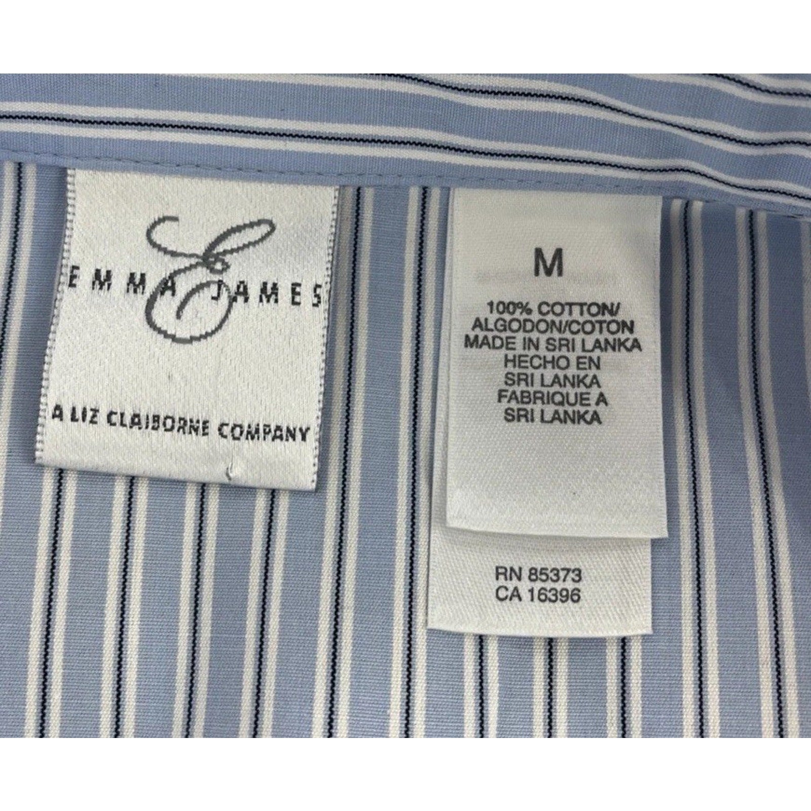 Emma James Womens Light Blue Striped Long Sleeve Button Up Shirt Size M Cotton