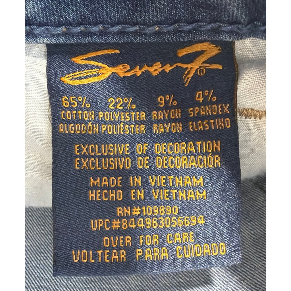 Seven7 Jeans Women's 12 Blue Denim Embroidered Skinny Crop Medium Wash Mid Rise