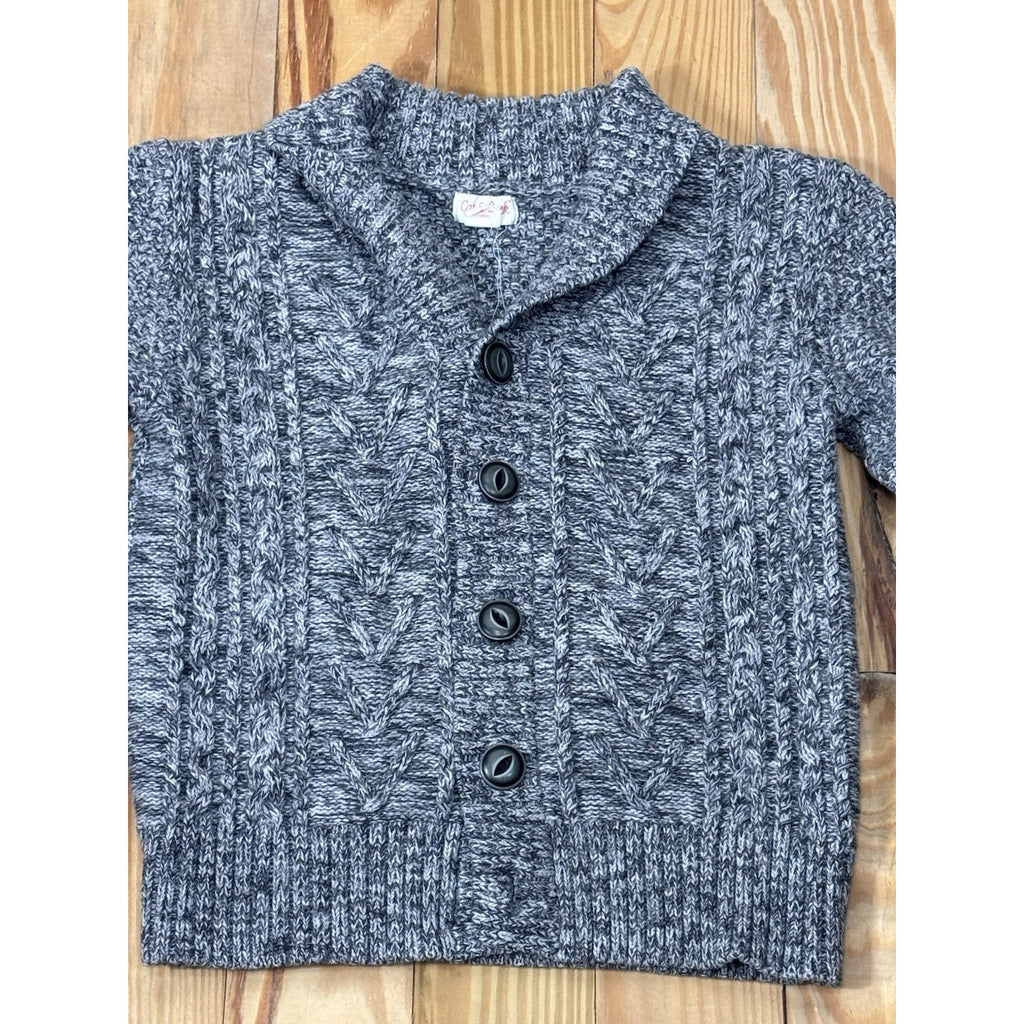 Cat & Jack Boys Size XS (4/5) Gray Shawl Collar Cable Knit Cardigan Sweater