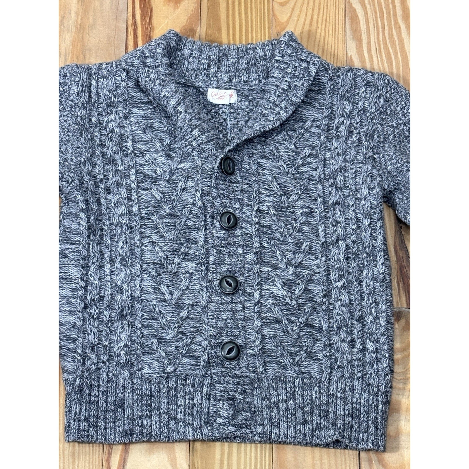 Cat & Jack Boys Size XS (4/5) Gray Shawl Collar Cable Knit Cardigan Sweater