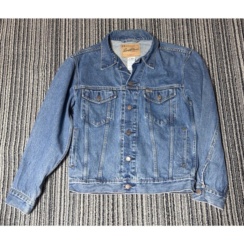 Vtg Levi Strauss Signature Men's Size S Blue Denim Trucker Jacket Classic Button