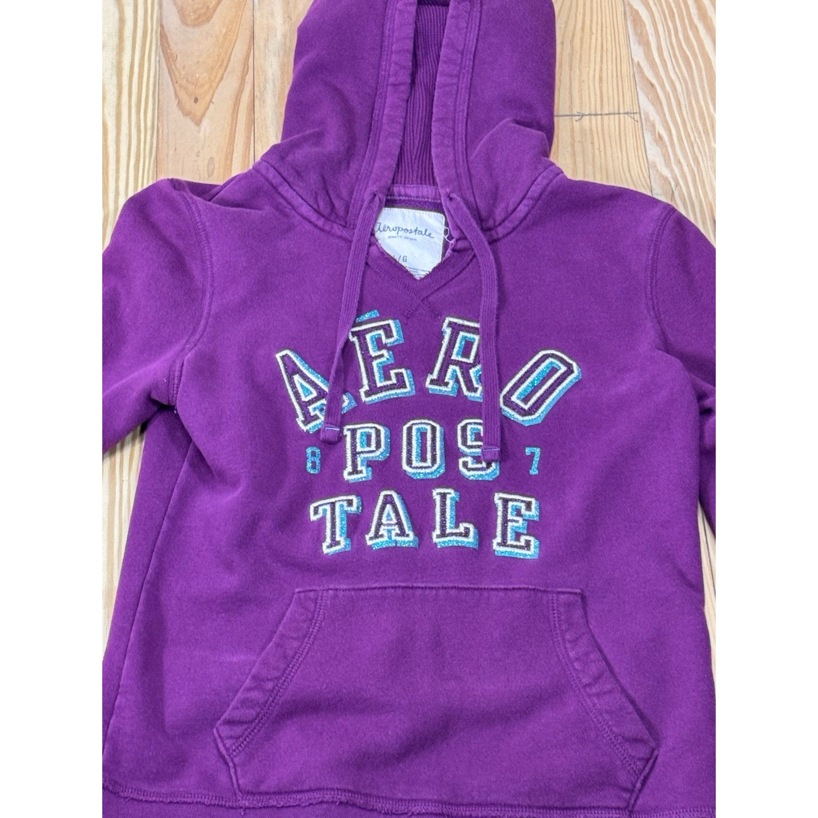 Aeropostale Hoodie Junior Size Large Purple Cotton Jacket Pockets Full Zip Logo