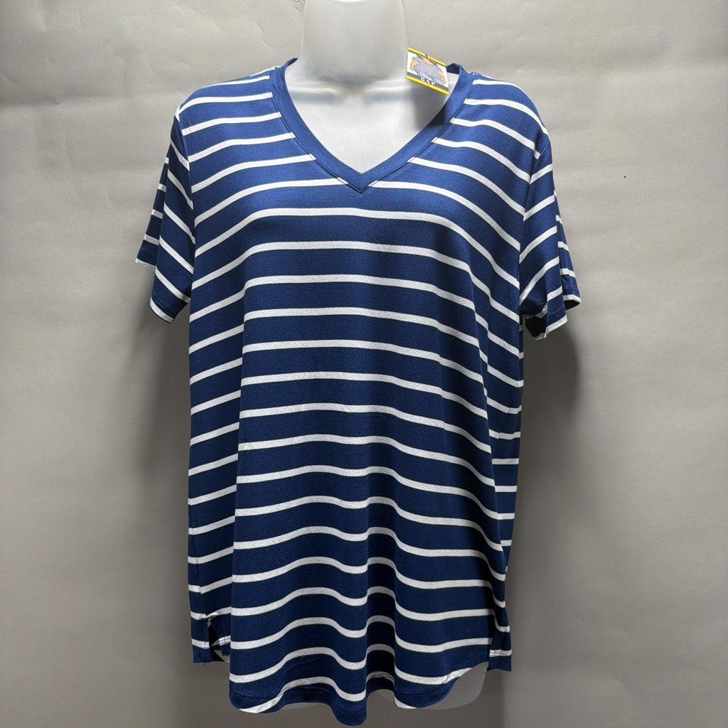 Women's M GAP Blue & White Striped V-Neck Short Sleeve Tee Minimalist NWT