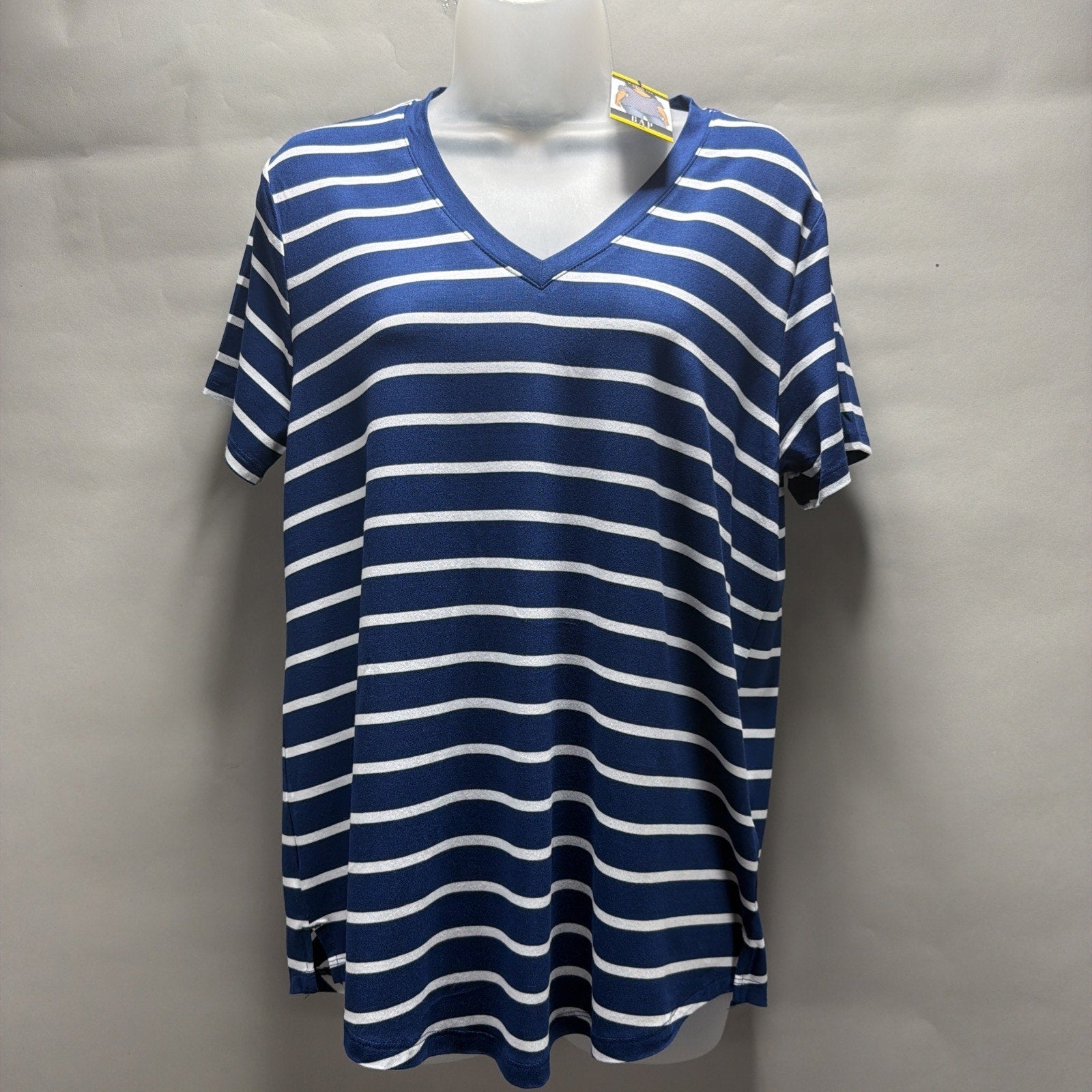 Women's M GAP Blue & White Striped V-Neck Short Sleeve Tee Minimalist NWT