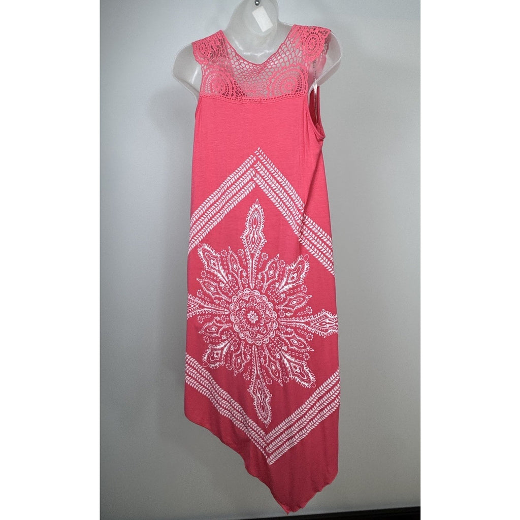 Exist Maxi Dress Womens Small/Medium Coral Leaf Print Sleeveless Crochet Boho