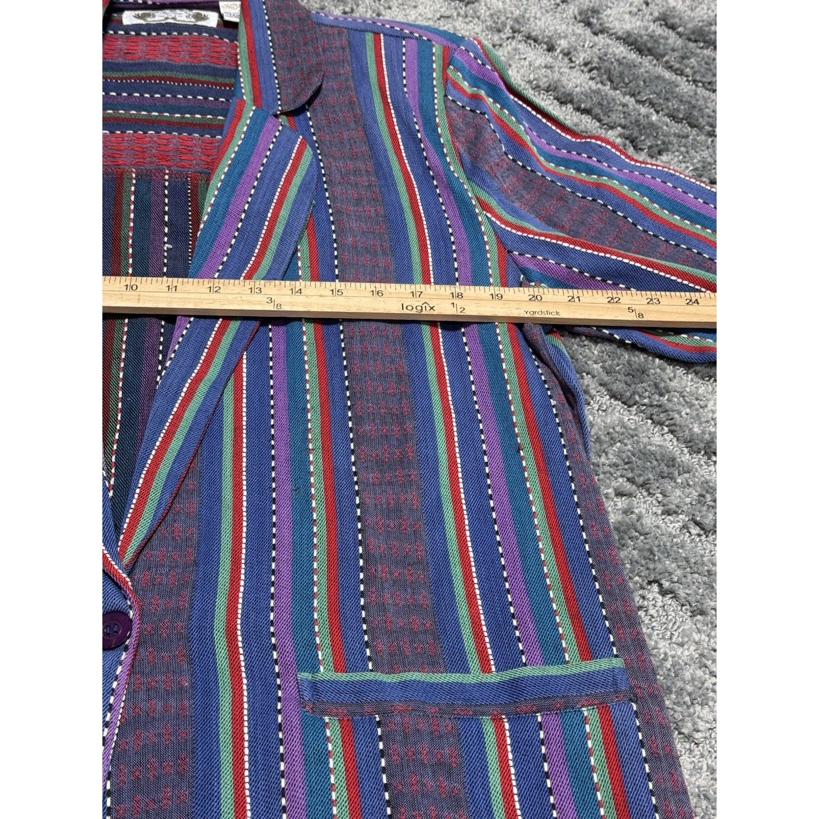 ANGELIQUE Blue Striped Blazer Jacket Shoulder Pads Women’s Size M Vintage 90's