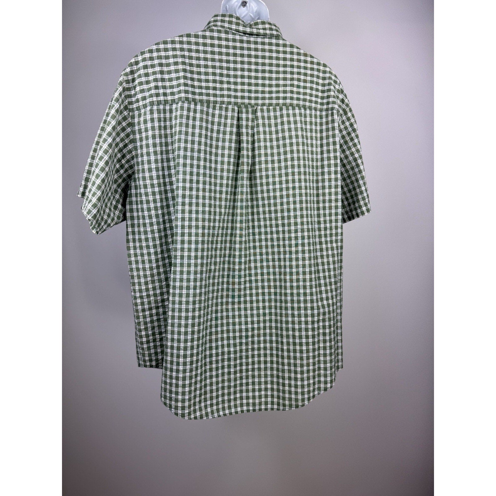 CHAPS Shirt Men's Size XX-Large Green Checks Short Sleeves Casual Button Front