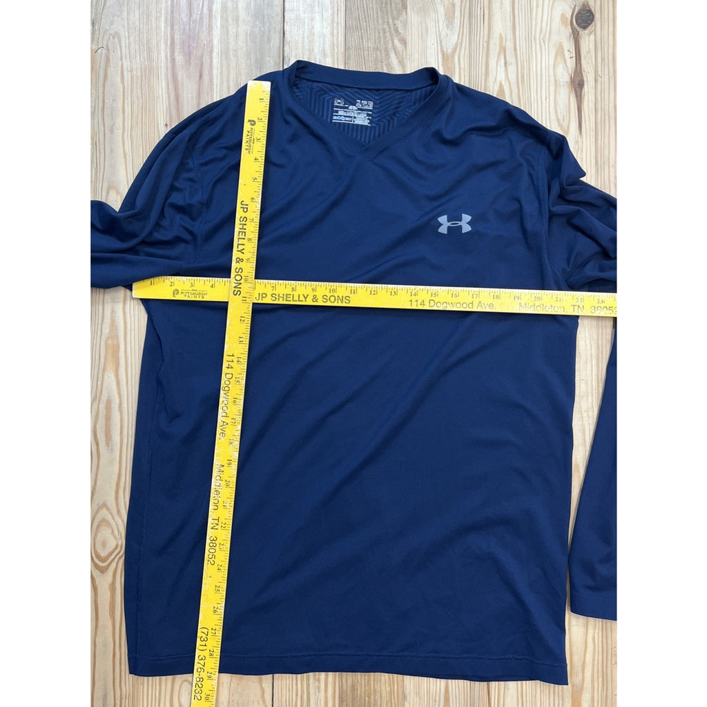 Under Armour Seamless Fitted Shirt Tee Long Sleeve Heatgear Blue Mens Size XL